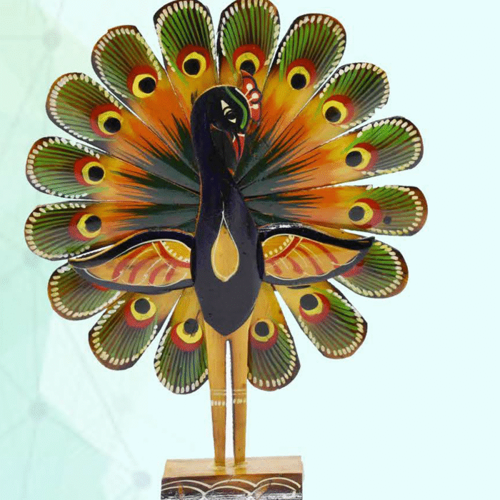Kondapalli Bomma - Vibrant Peacock with Detailed Tail Figurine