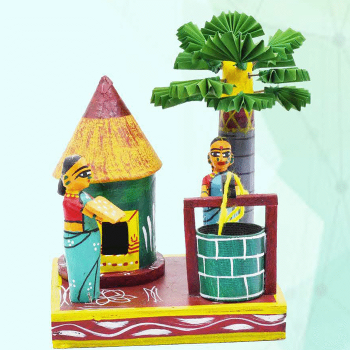 Kondapalli Handcrafted Village Well Scene Wooden Bomma Set