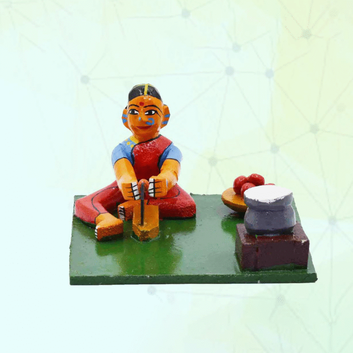 Kondapalli Handcrafted Woman Cutting Vegetables Wooden Bomma