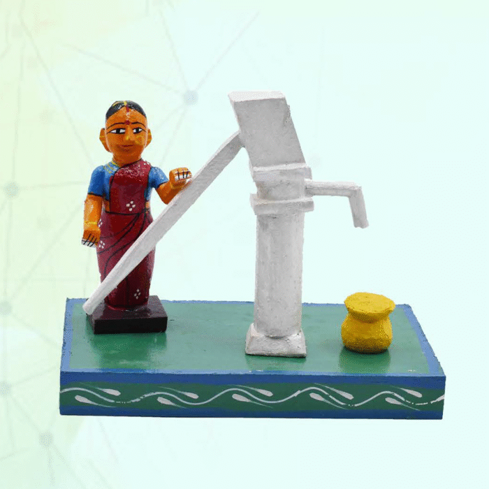 Kondapalli Village Woman at Hand Pump – Handcrafted Wooden