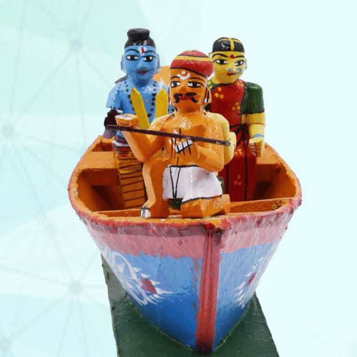 Rama and Seeta on the Boat – Handcrafted Kondapalli Bomma